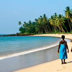 Home 18 카메룬 크리비 해변 여행 - Kribi Beach Scene**
"A wide, scenic view of Ebomé beach in Kribi, Cameroon. White sand, clear turqu...