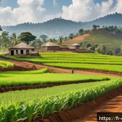 Home 13 카메룬 내 빈곤 문제와 대책 - A vibrant rural Cameroonian agricultural scene showcasing modernized infrastructure: well-maintained...